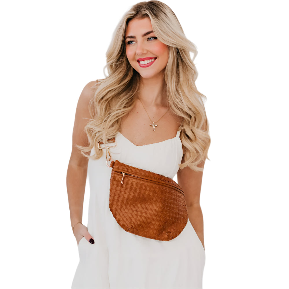 The Westlyn Woven Crossbody Bum Bag- Solid Brown