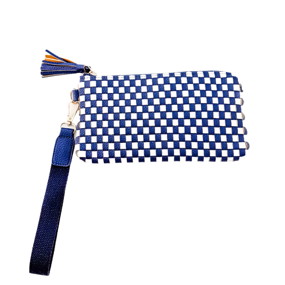 Woven Clutch Wristlet- Blue Check