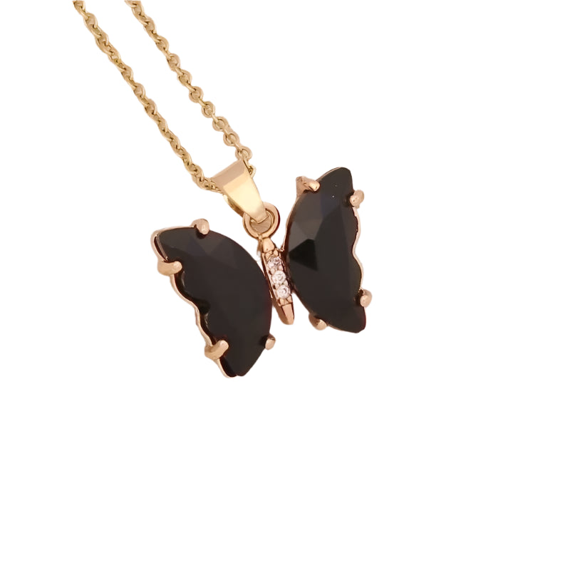 Crystal Butterfly Necklace- Black