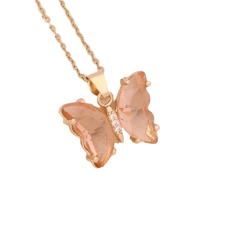 Crystal Butterfly Necklace- Peach