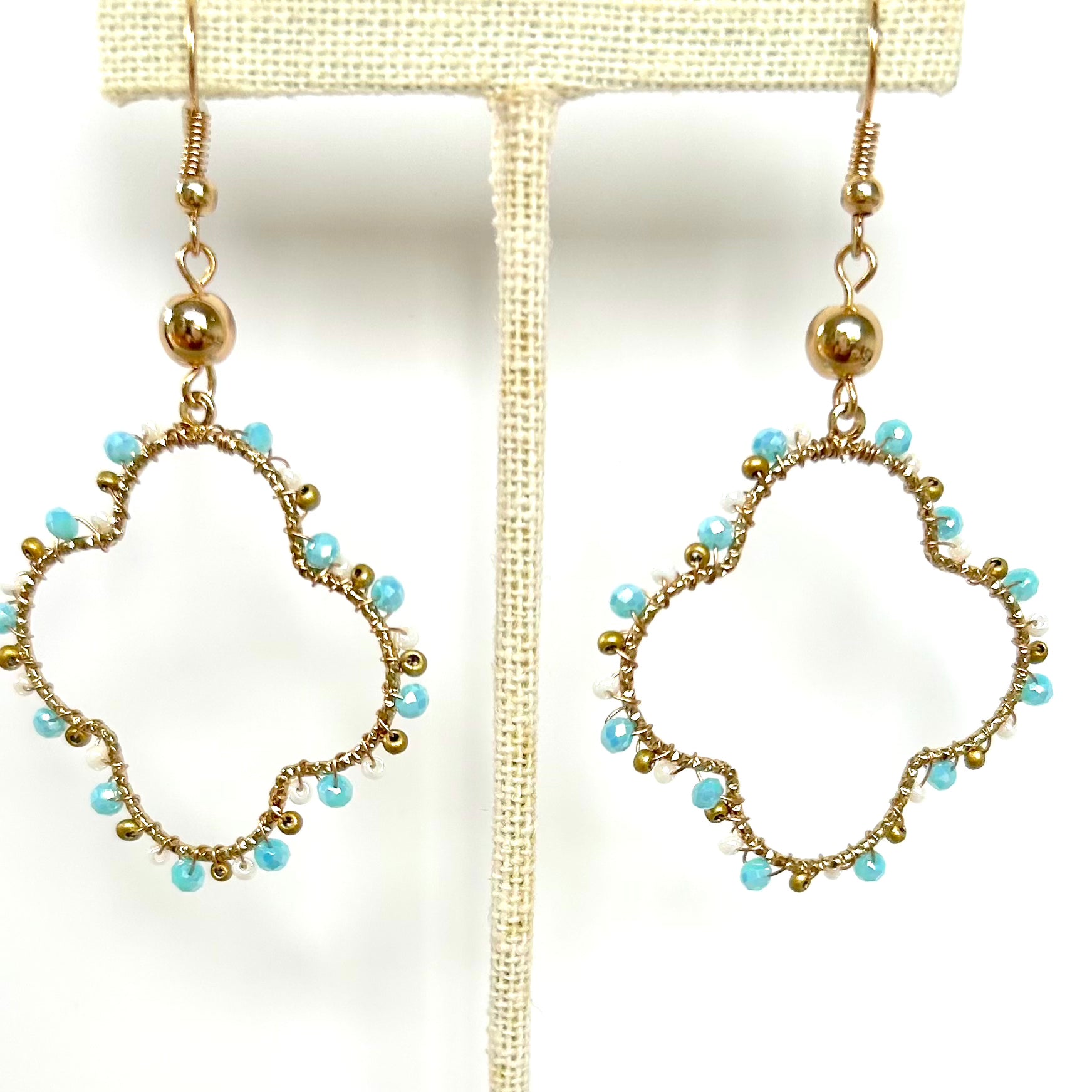 Gold & Blue Beaded Clovers