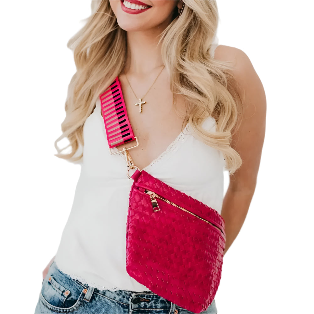 The Westlyn Woven Crossbody Bum Bag- Solid Hot Pink