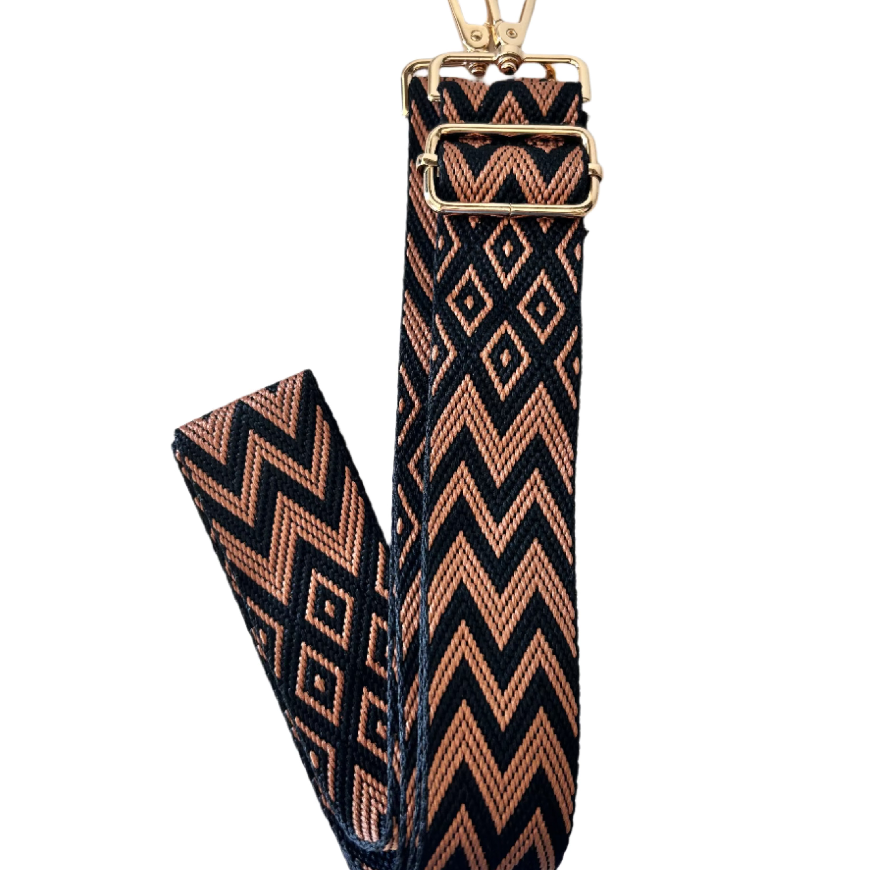 Bag Strap- Brown/ Black Chevron