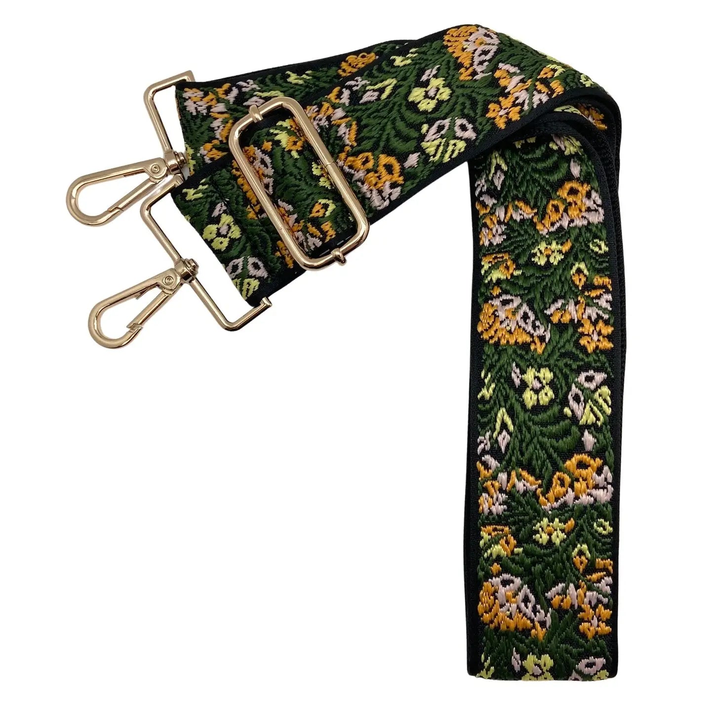 Purse Strap- Gold/ Green Floral