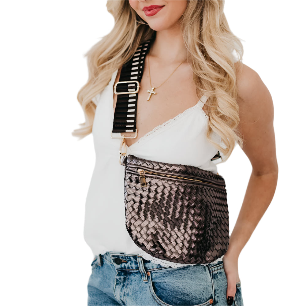 The Westlyn Woven Crossbody Bum Bag- Gunmetal