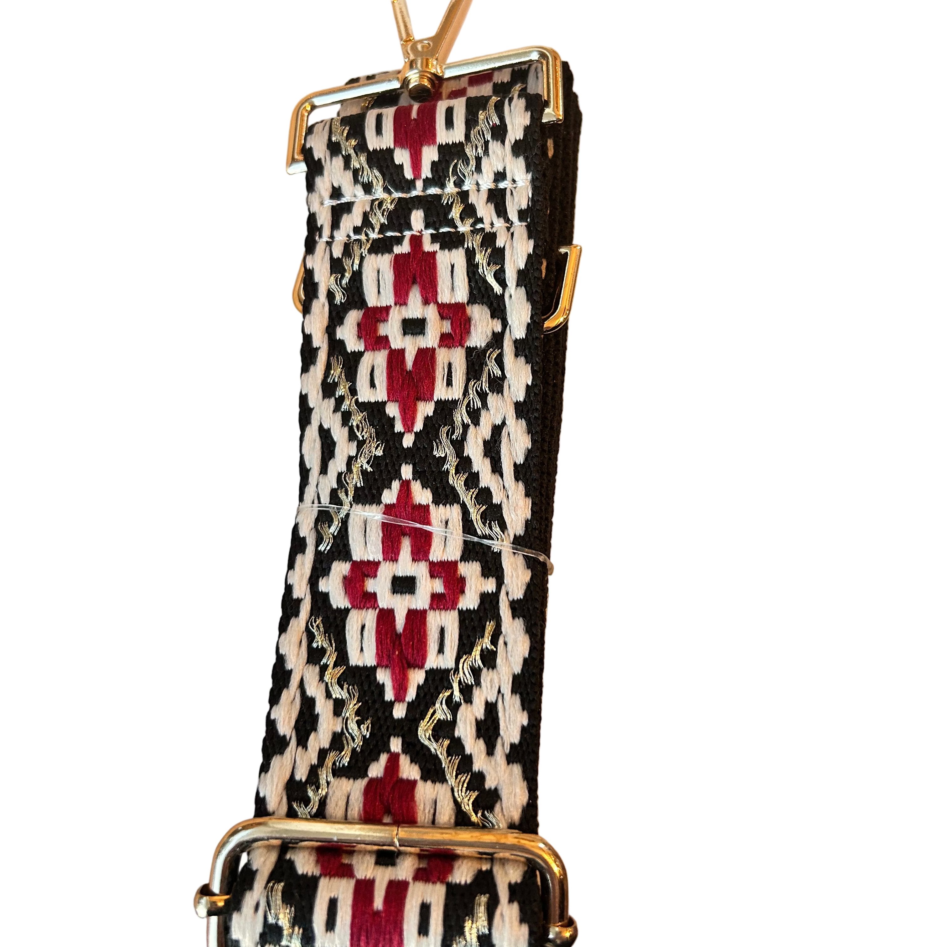 Bag Strap- Black/ Red Pattern