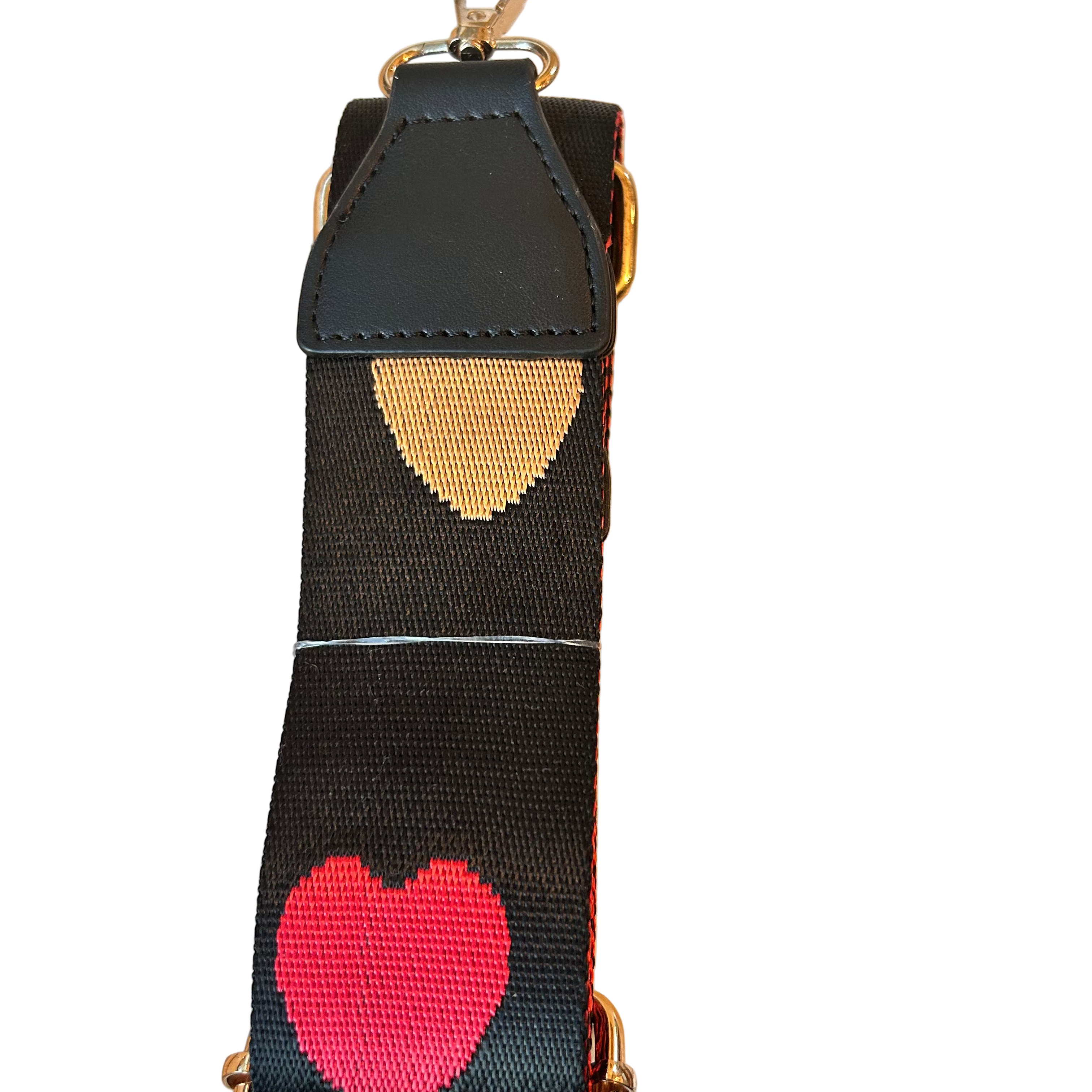 Bag Strap- Red/ Gold Hearts