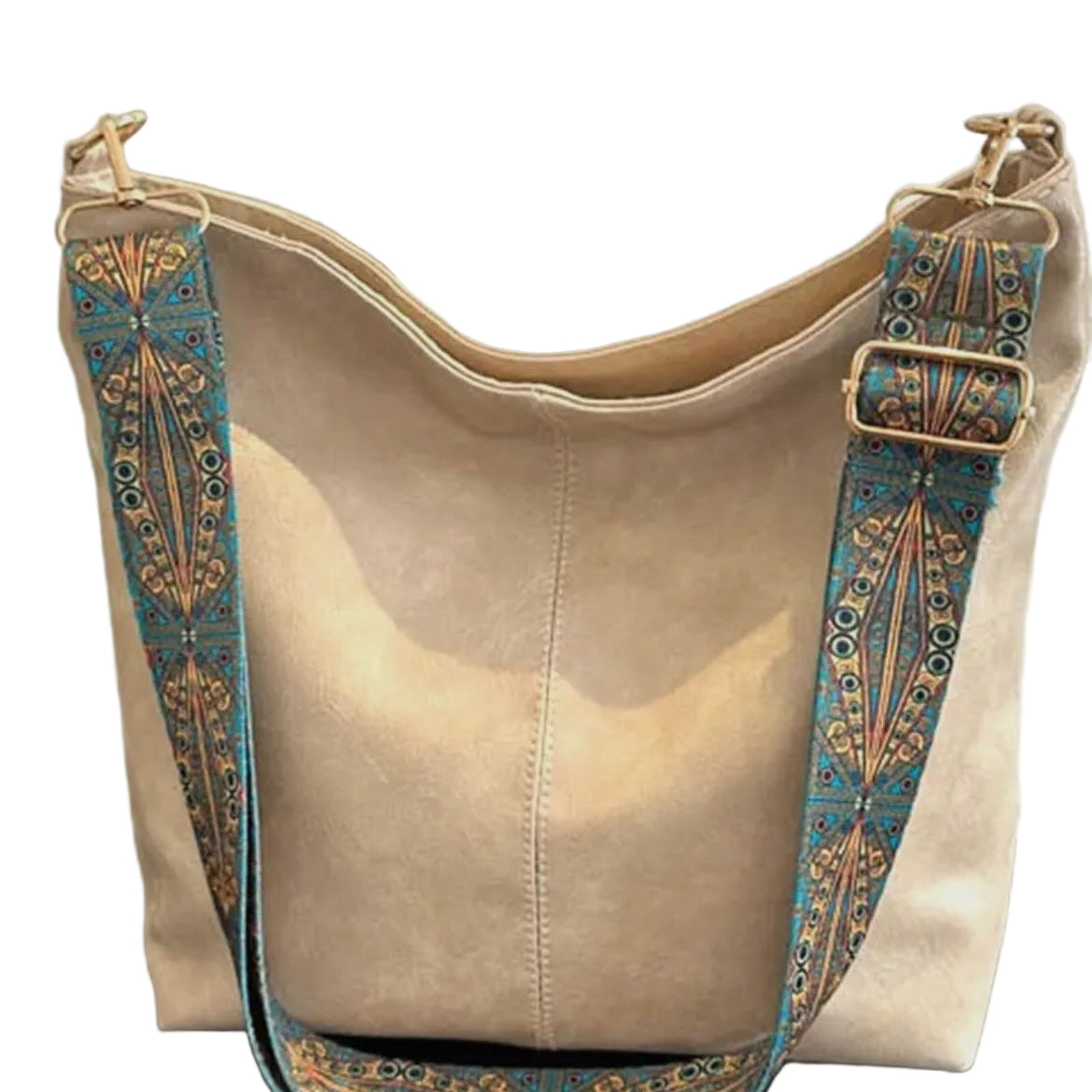 Pattern Strap Tote Bag- Natural