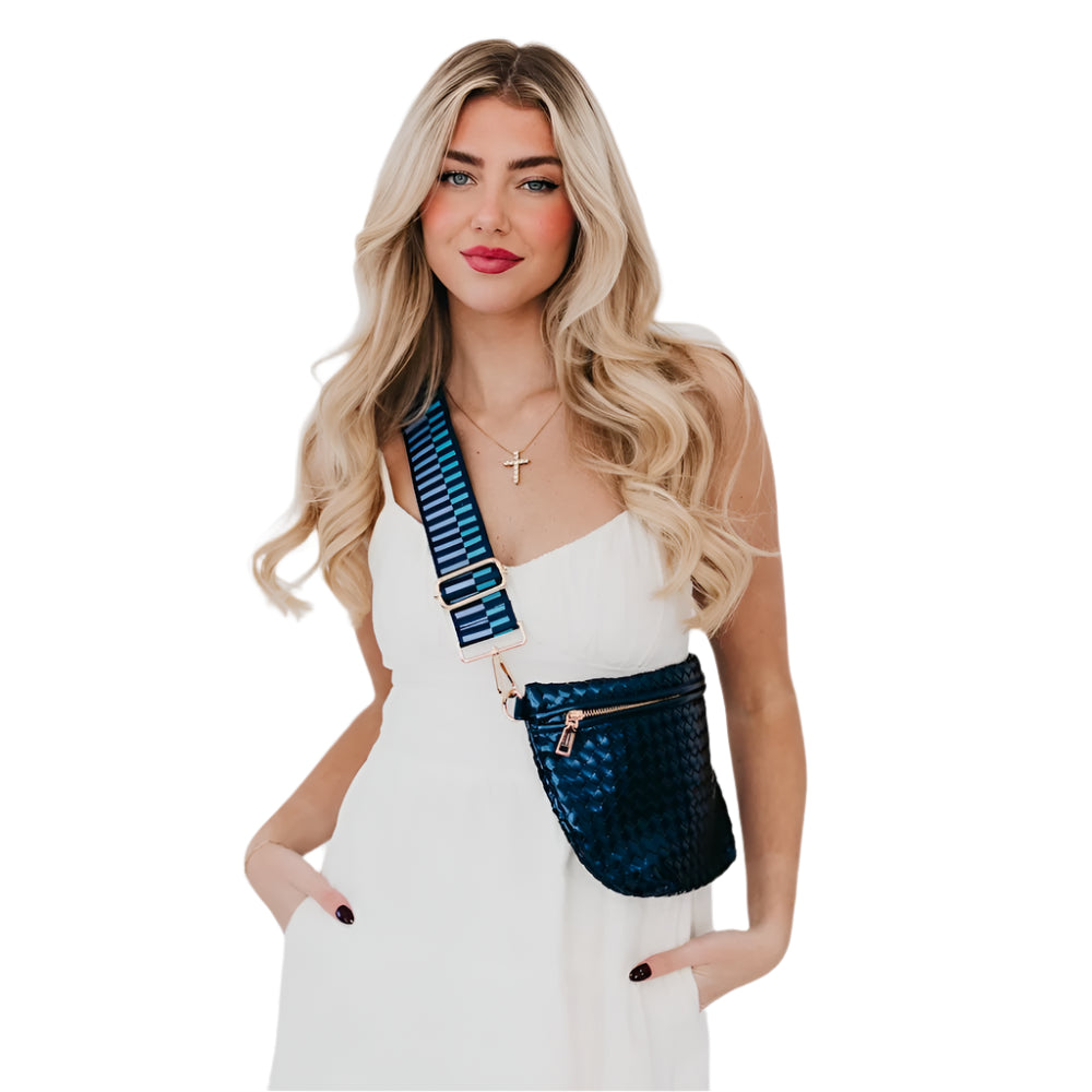 The Westlyn Woven Crossbody Bum Bag- Metallic Blue