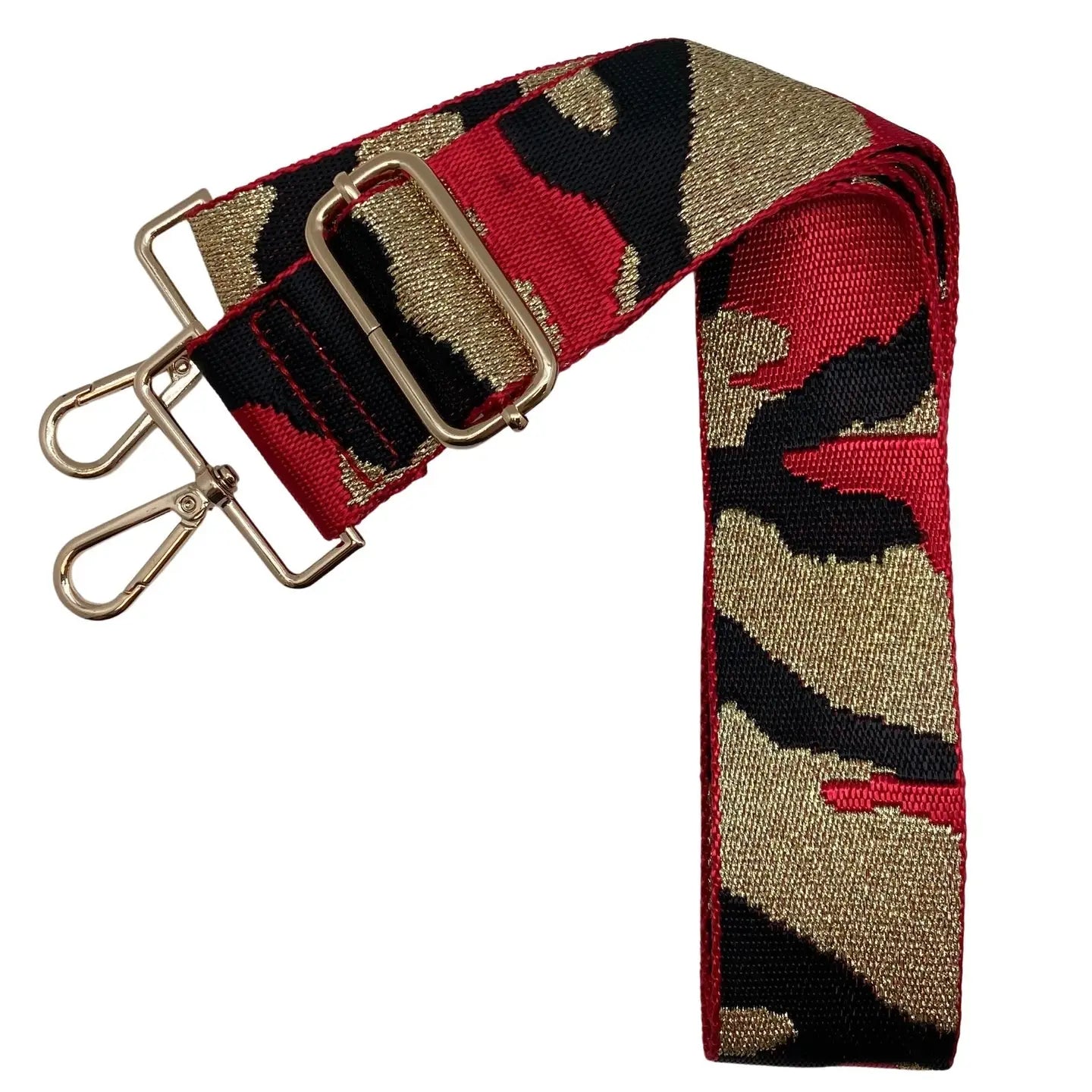 Purse Strap- Red/ Blk/ Gold Camo