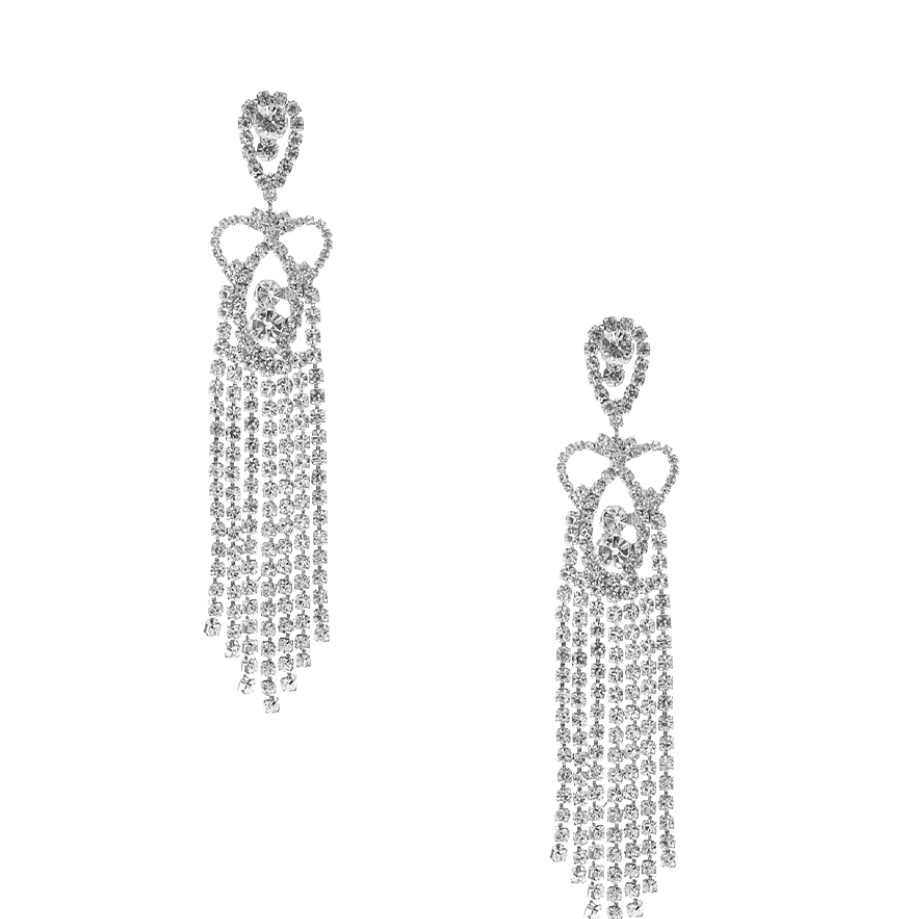 Rhinestone Bow Chandeliers- Silver