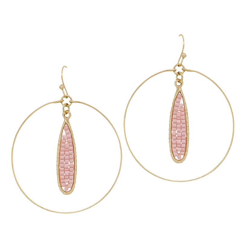 Gold Hoops with Pink Beads