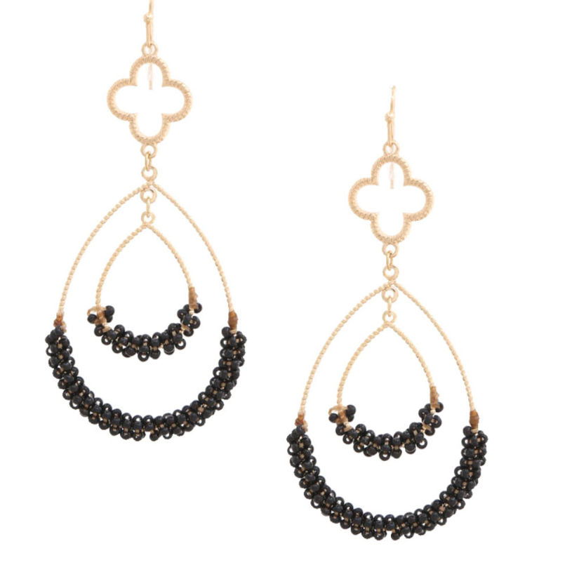 Beaded Double Teardrops- Black