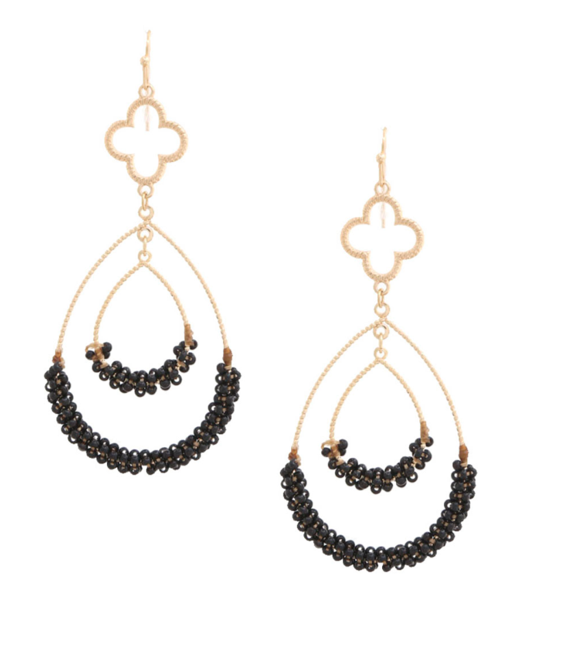 Beaded Double Teardrops- Black