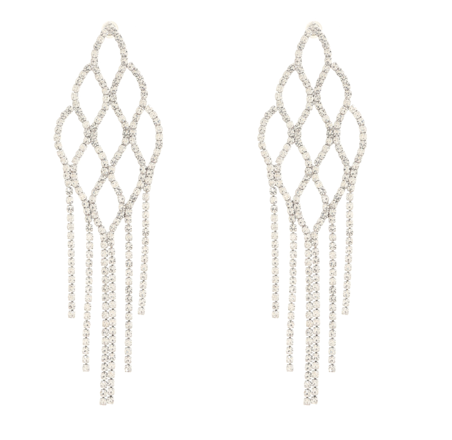 Rhinestone Lattice Chandelier Earrings- Silver
