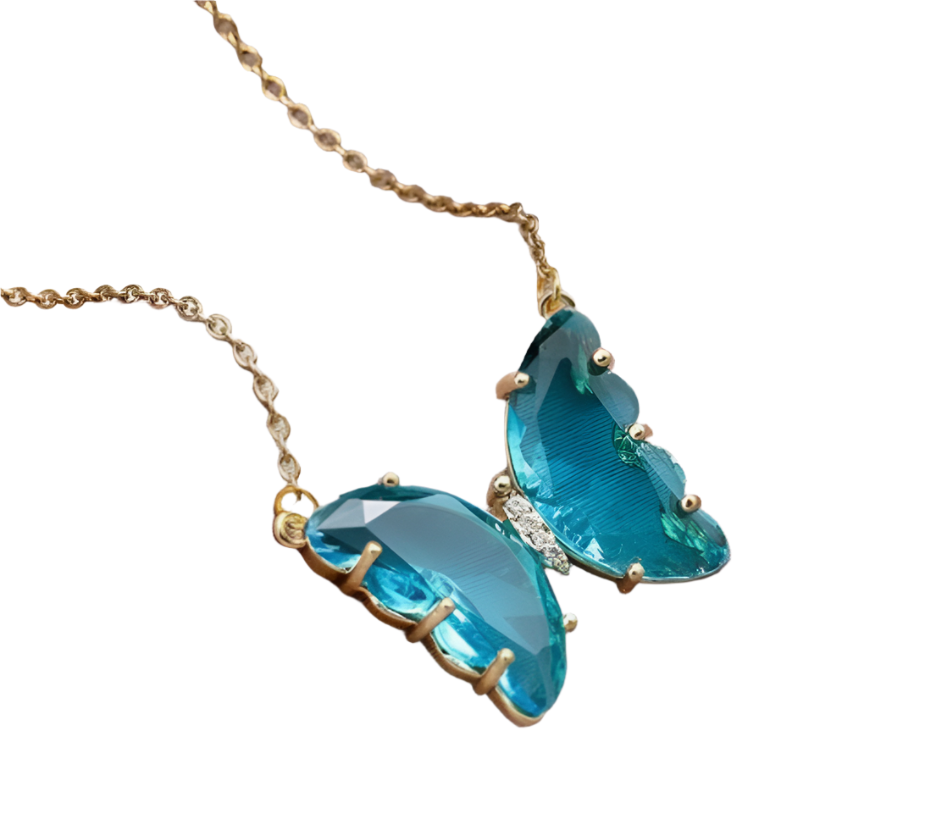 Crystal Butterfly Necklace- Blue