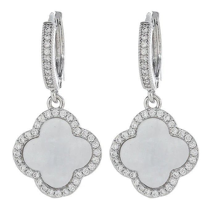Clover Drop Earrings- Mother of Pearl- Silver