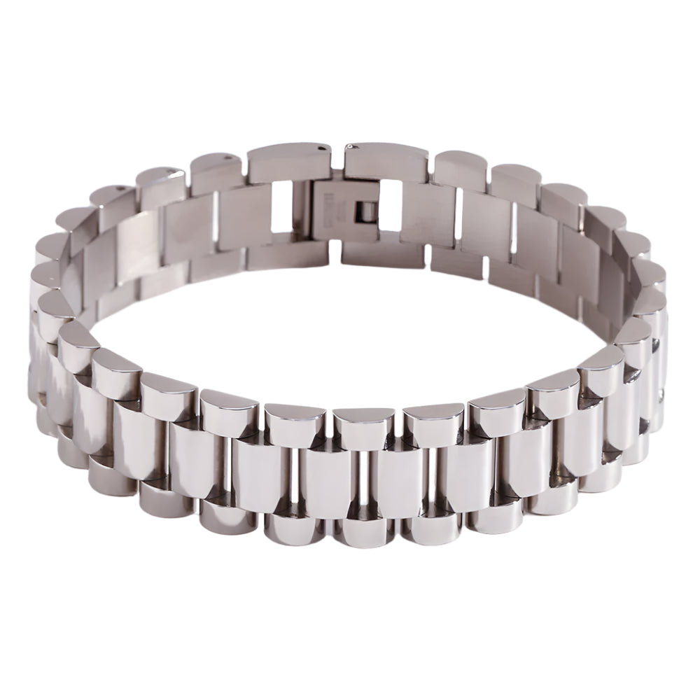 Gold Plated Watch Band Bracelet- Silver Finish