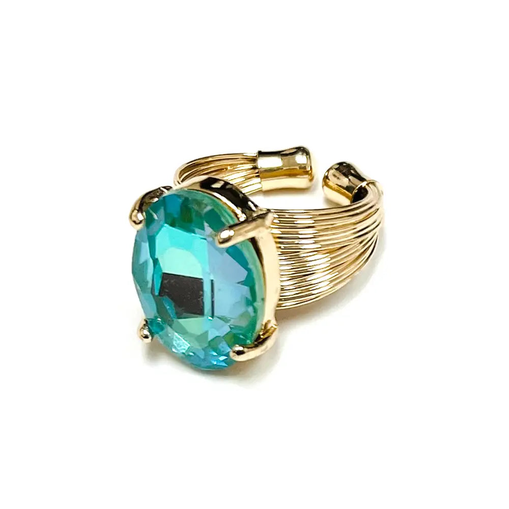 Solitaire Wire Ring- Aqua & Gold