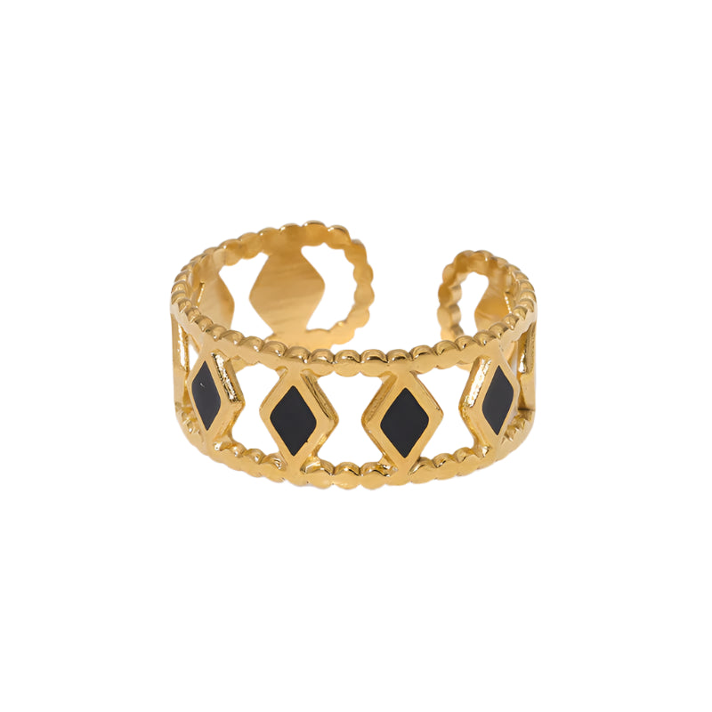 Adjustable Gold Ring with Diamond Shapes - Black