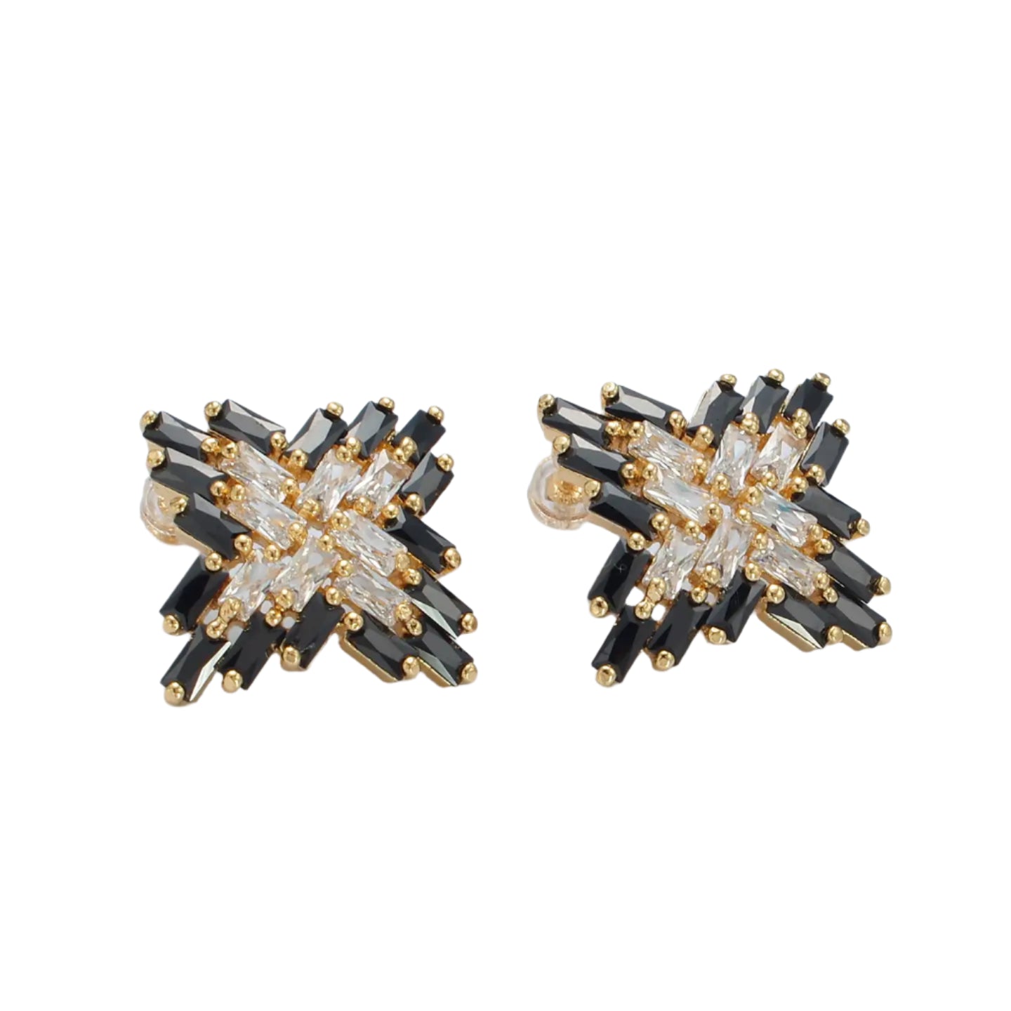 Black n Clear Glass Square Earrings