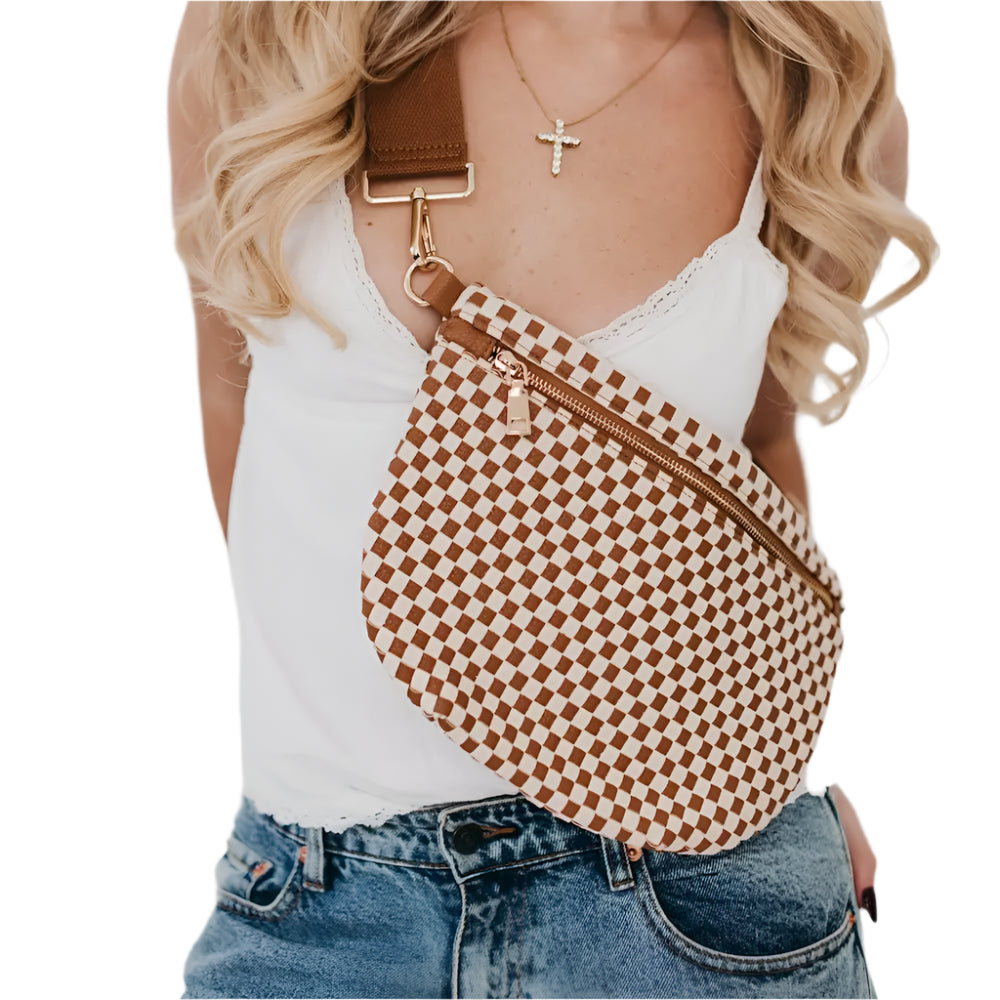 The Westlyn Woven Crossbody Bum Bag- Checkered Brown