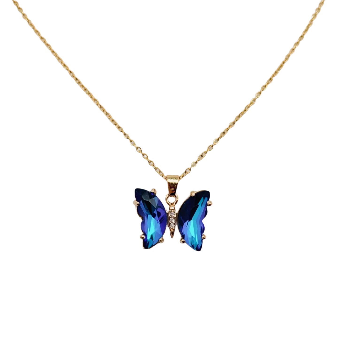 Crystal Butterfly Necklace- Cobalt Blue