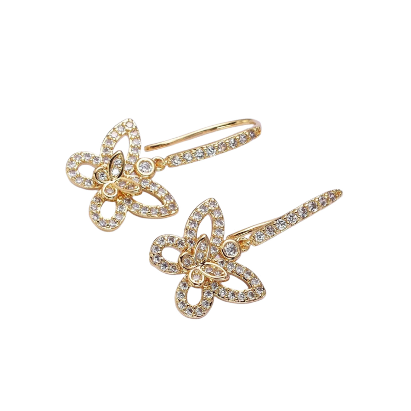 Double Butterfly Drop Earrings- Gold