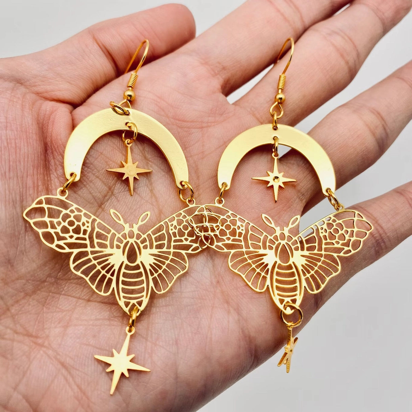 Golden Star Moth Earrings