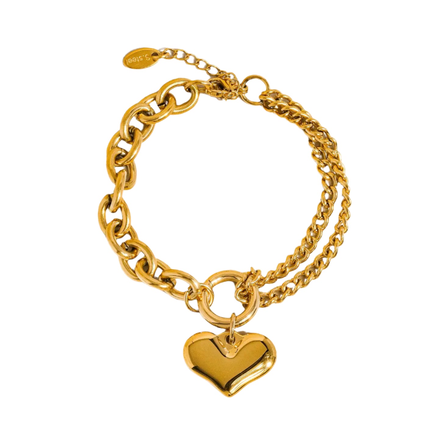 Double Chain Gold Heart Charm Bracelet