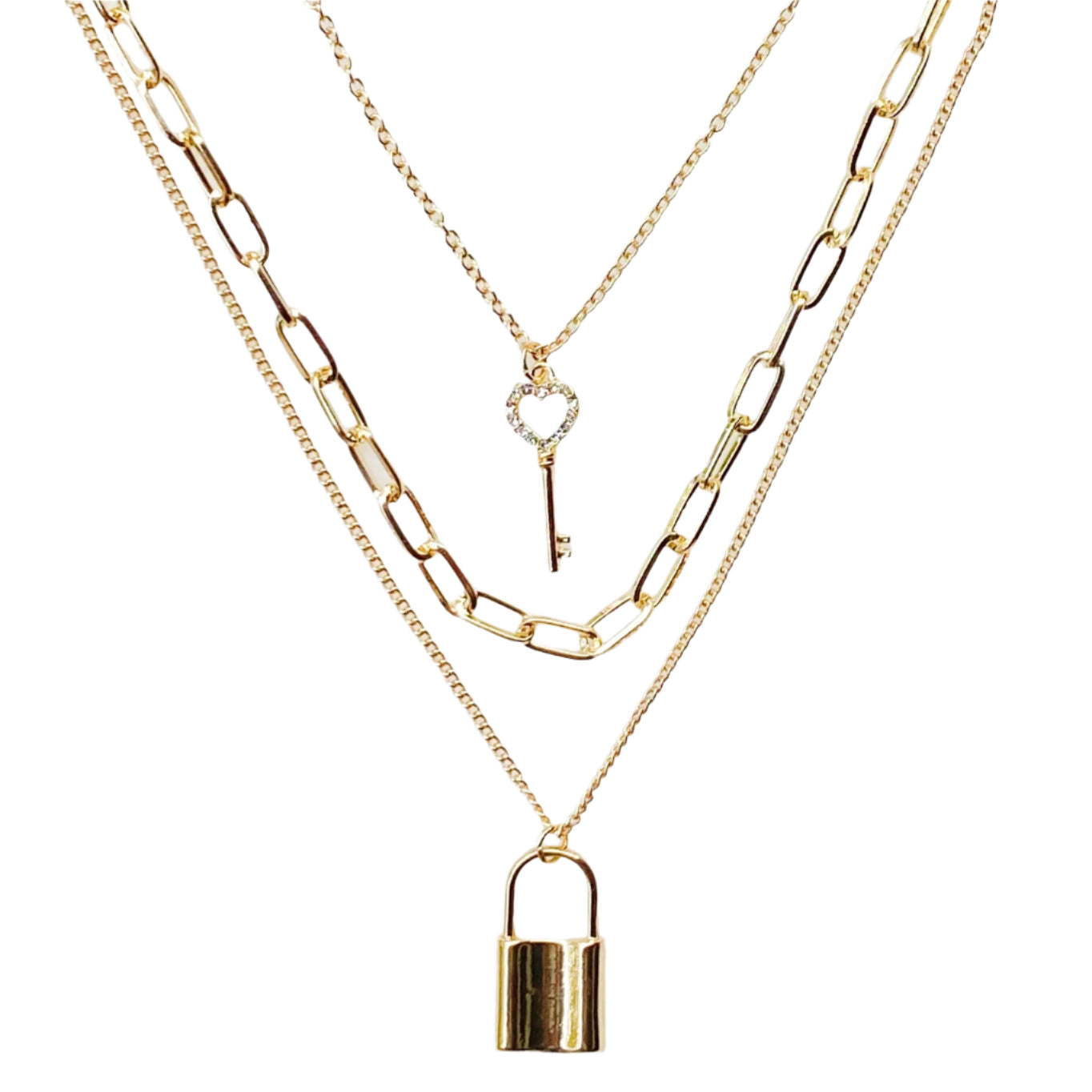 Layered Lock & Key Necklace