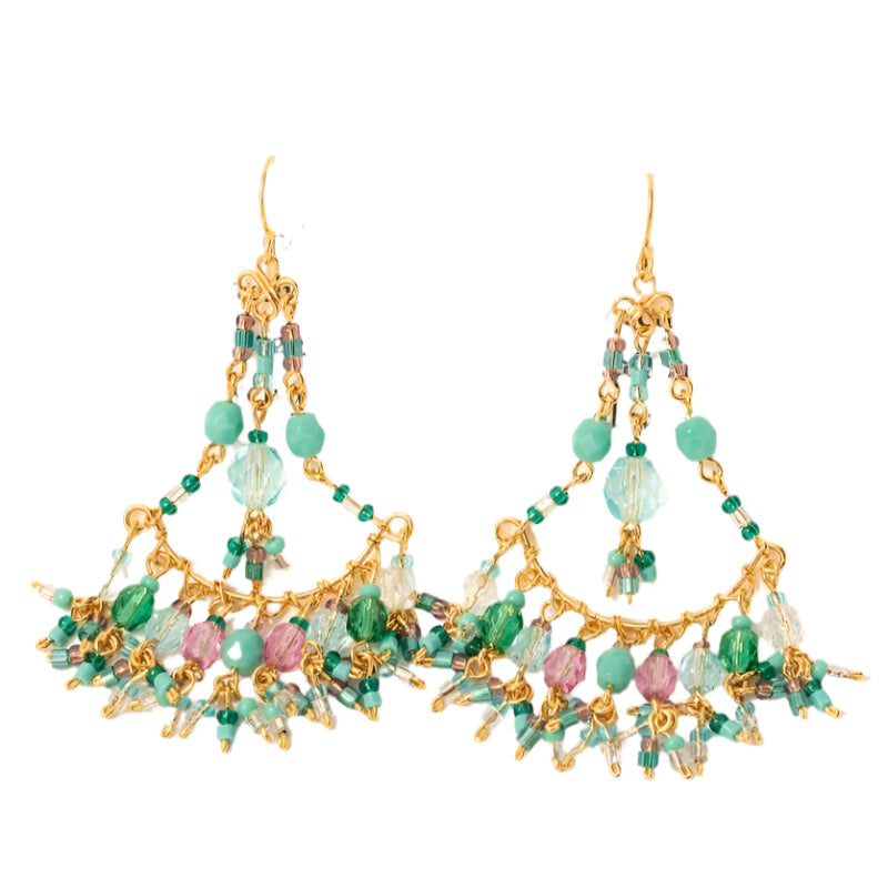Beaded Chandelier Earrings- Mint