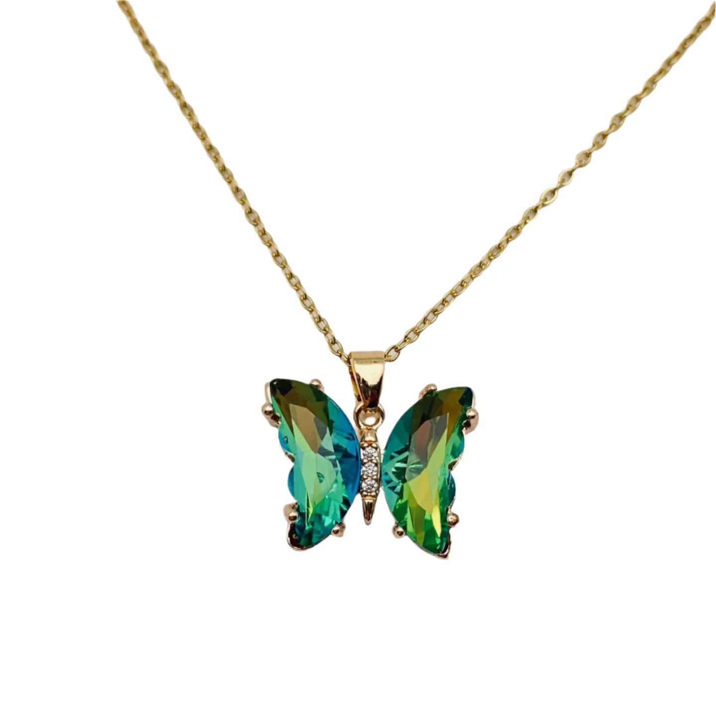 Crystal Butterfly Necklace- Multi Green