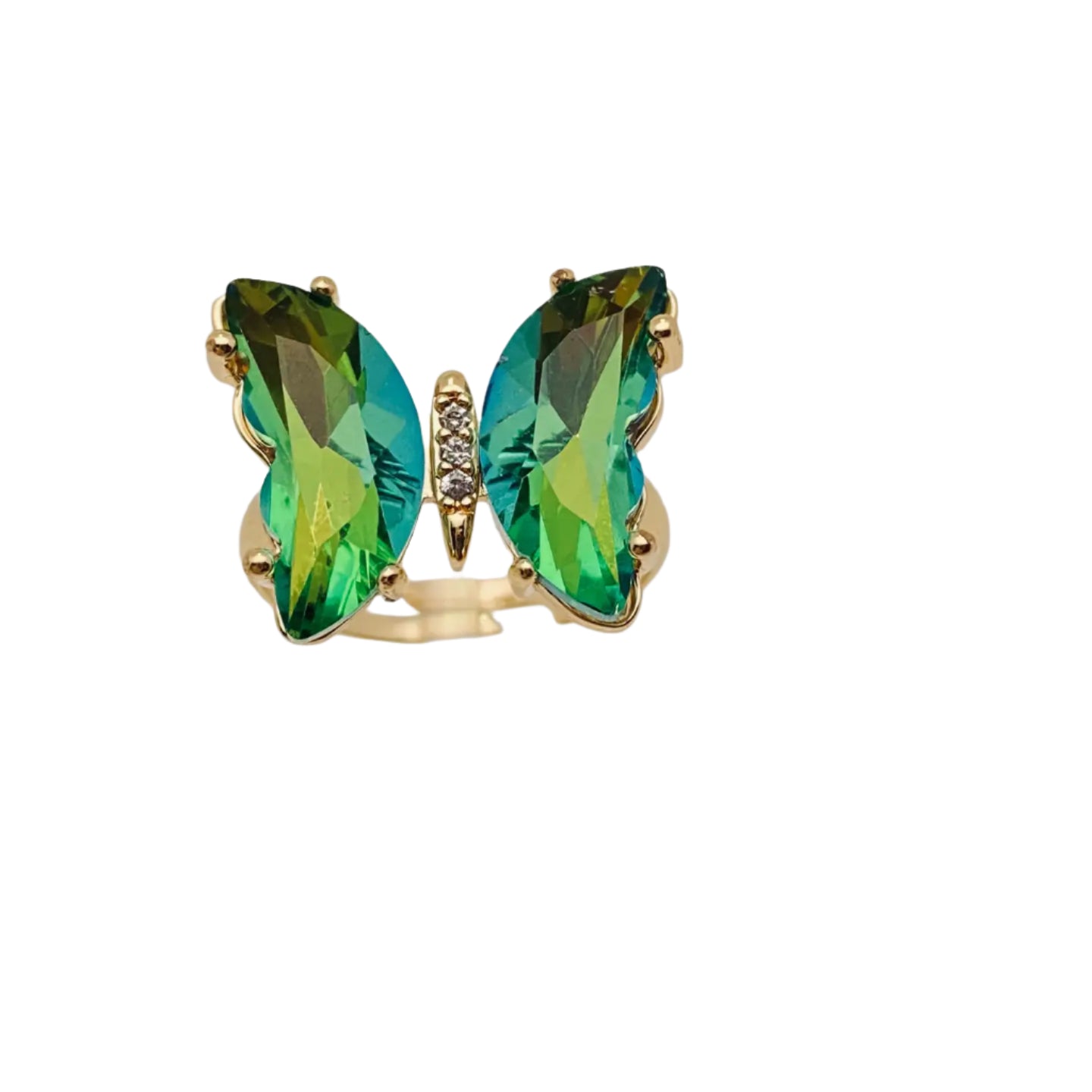Glass Butterfly Ring- Multi Green