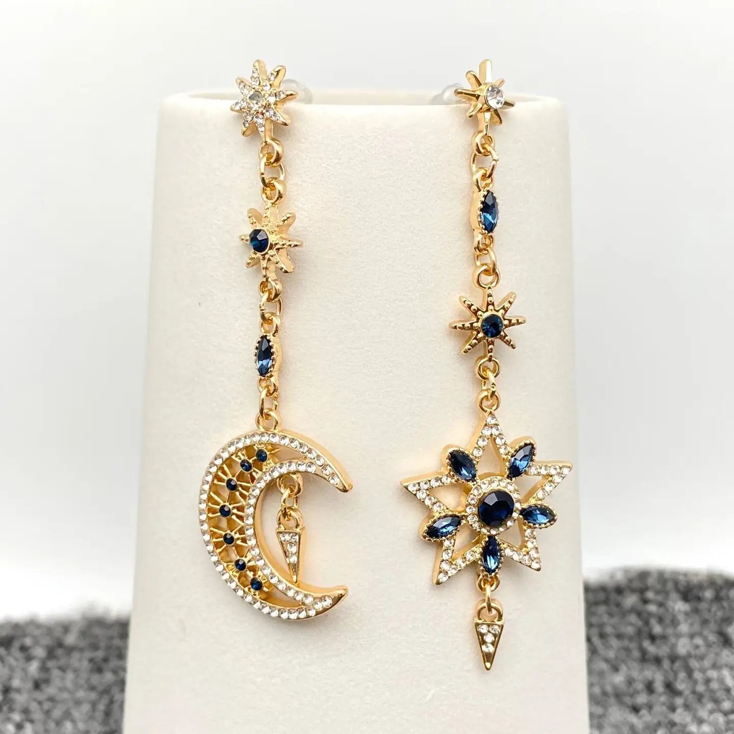 Navy & Gold Moon and Star Earrings