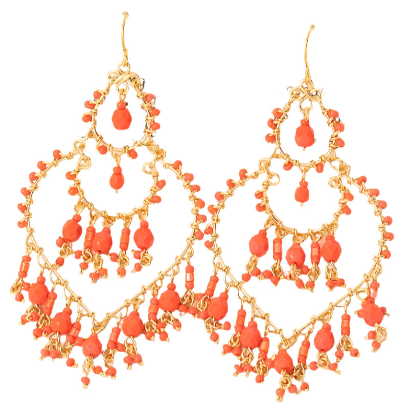Beaded Chandelier Earrings- Rust