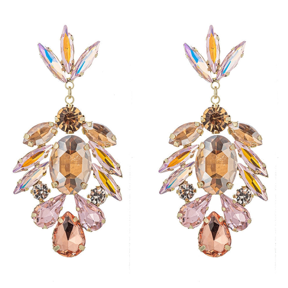 Crystal Sunset Statement Earrings- Pink