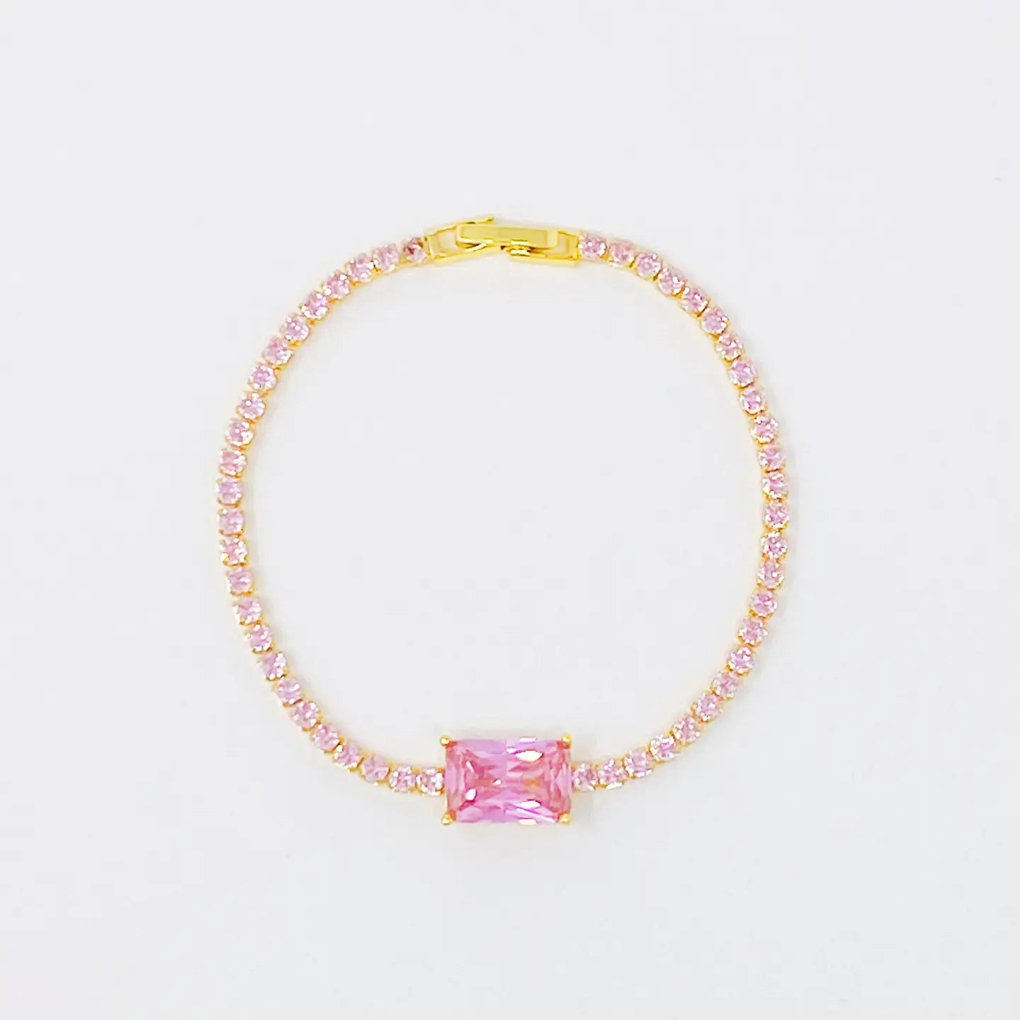 Rhinestone Tennis Bracelet- Pink