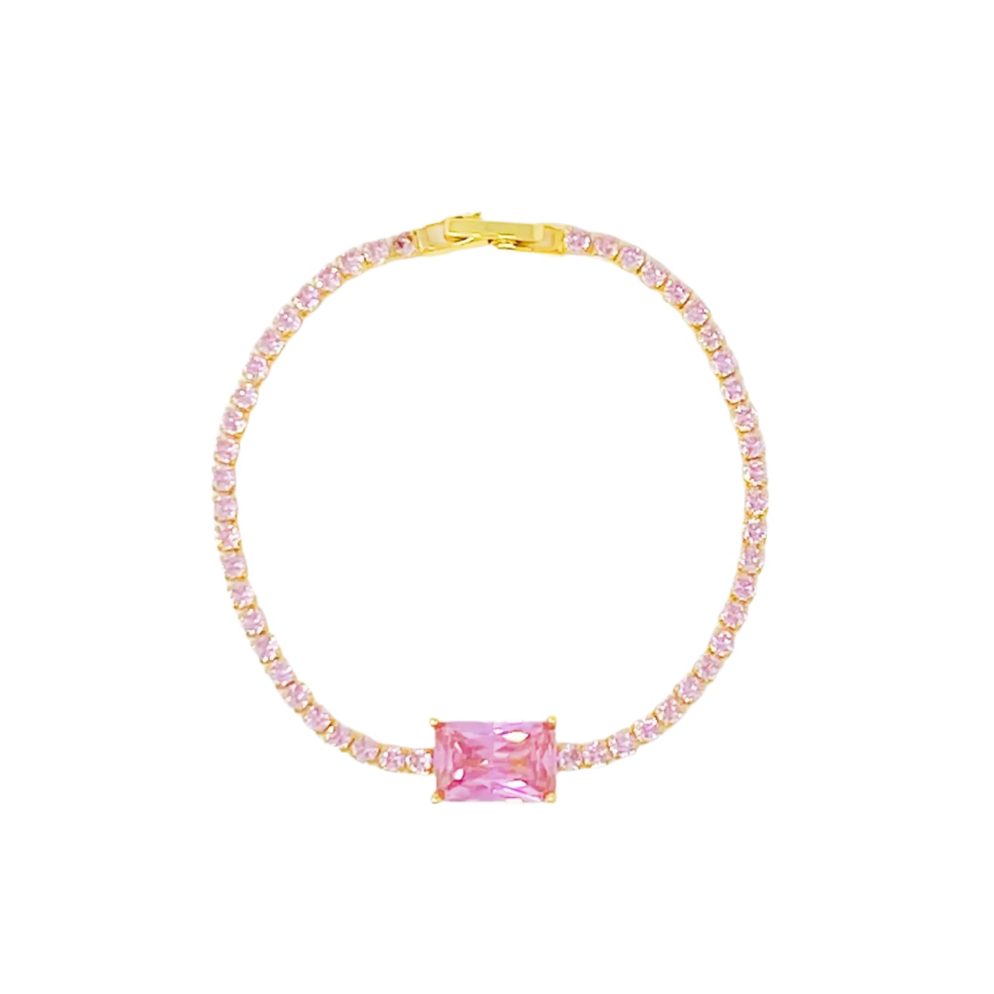Rhinestone Tennis Bracelet- Pink