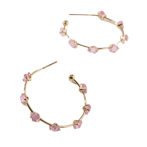 Cubic Stone Hoops- Pink