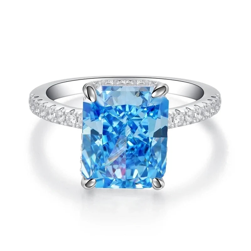 Princess Cut Solitaire Ring- Azure Blue