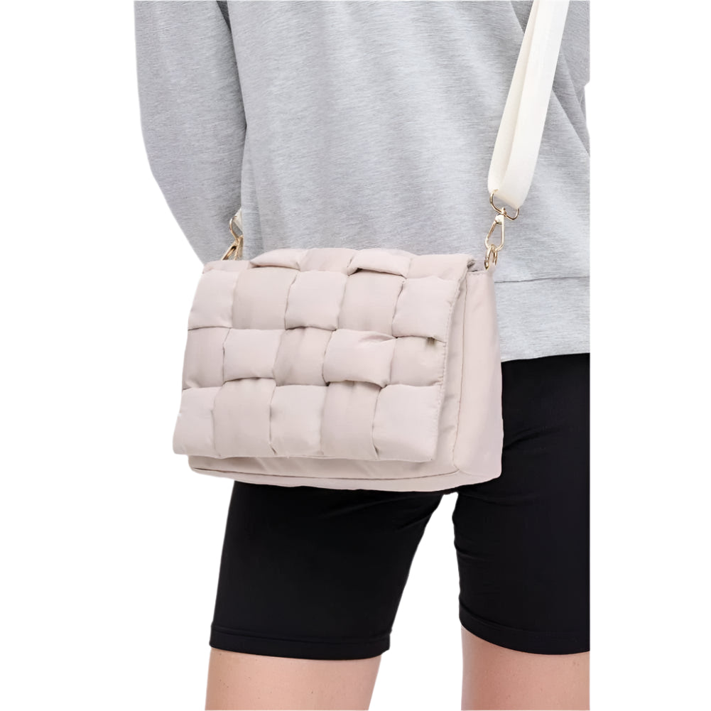 Quilted Foldover Flap Crossbody Bag- Stone