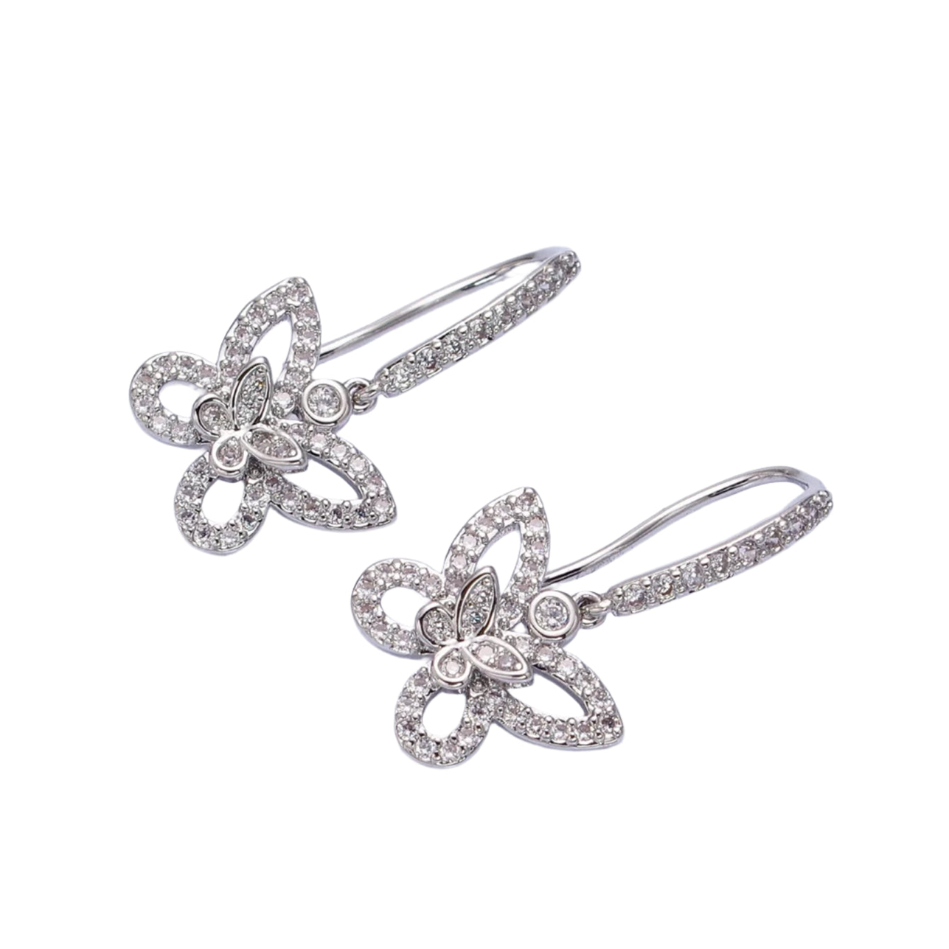 Double Butterfly Drop Earrings-Silver