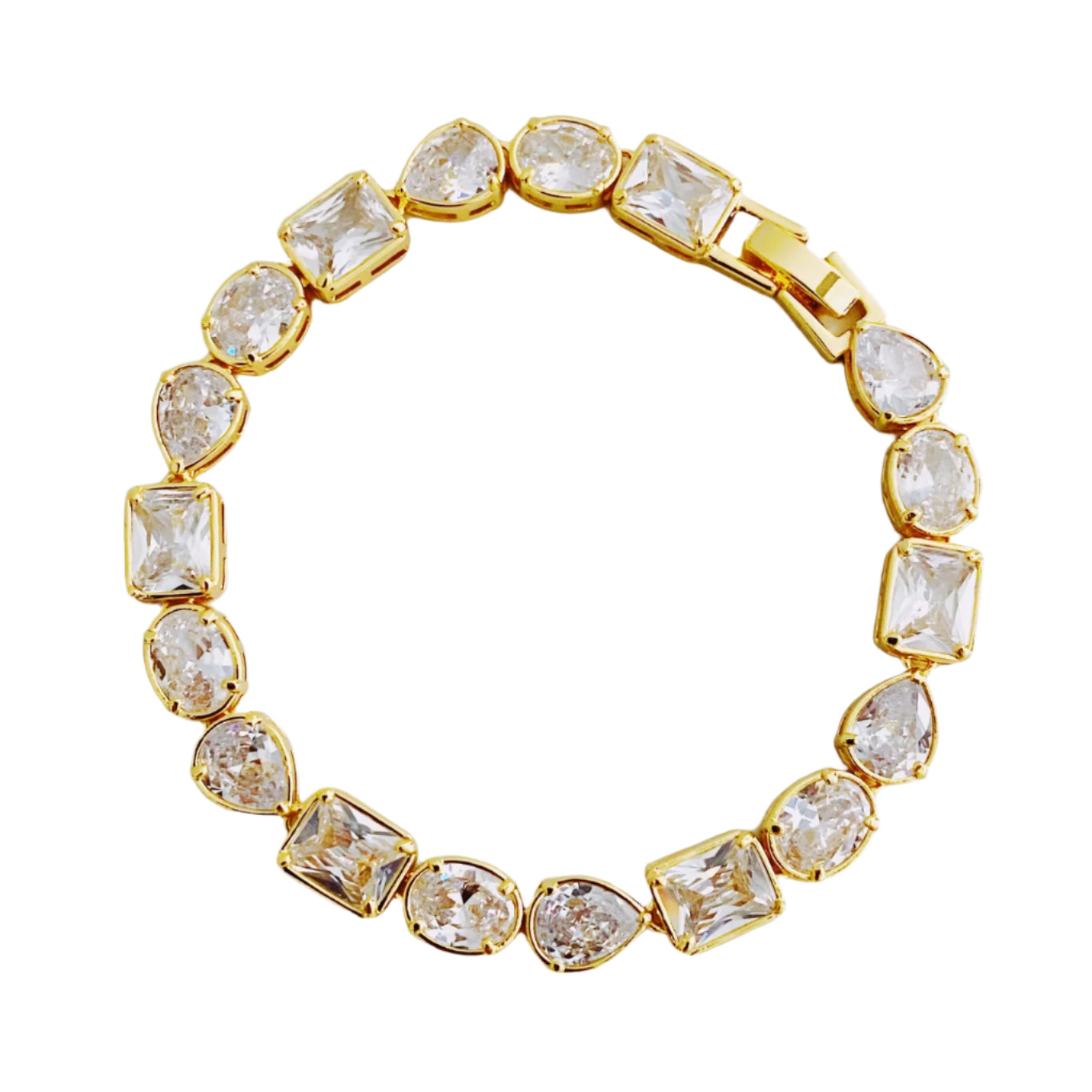 Multi Shaped Gold Tennis Bracelet