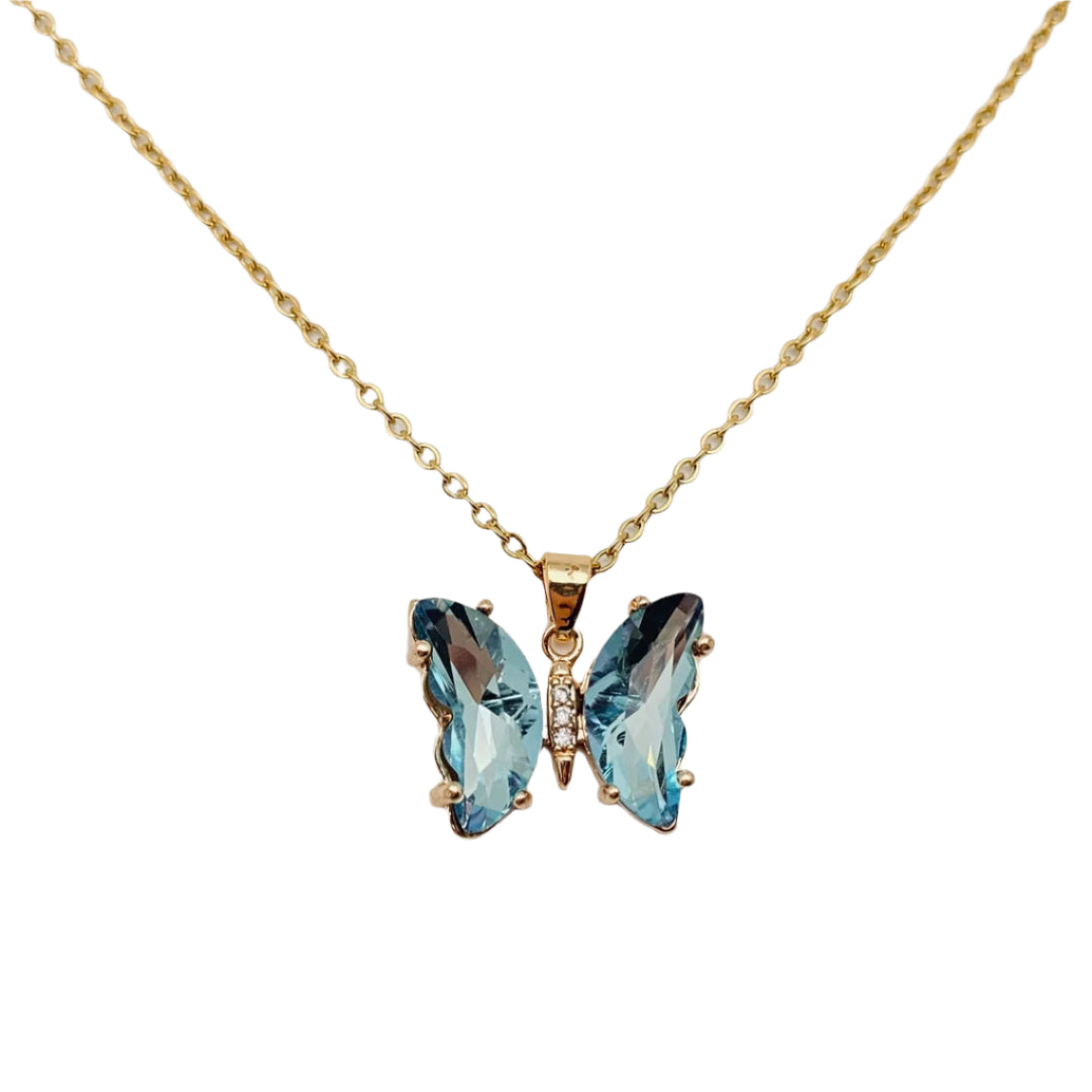 Crystal Butterfly Necklace- Aqua