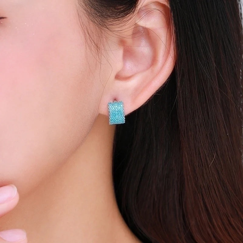 Turquoise & Silver Huggie Earrings