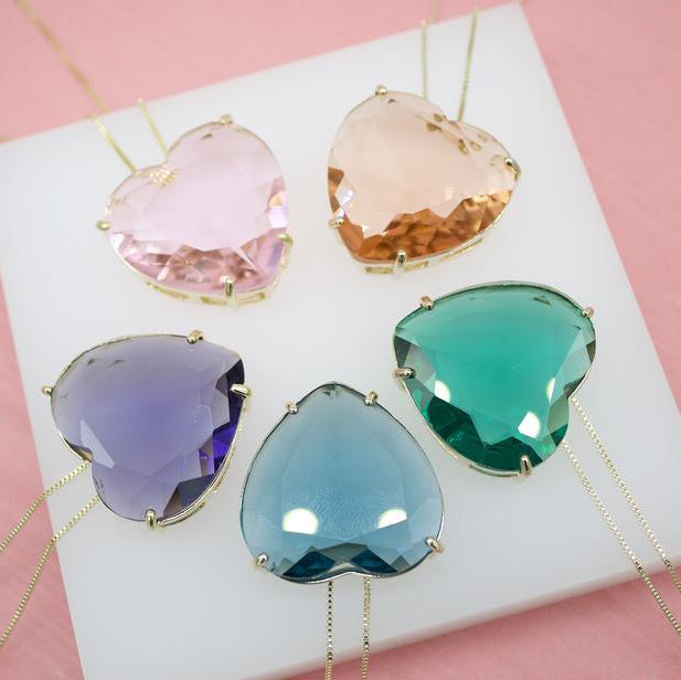 Natural Gemstone Heart Necklace- Blue