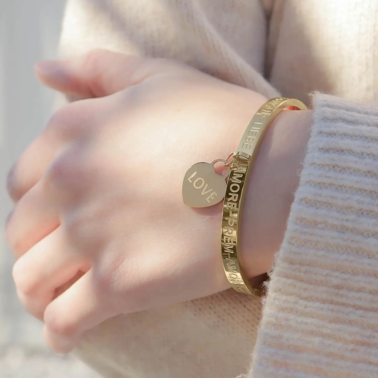 Gold Amore Love Charm Bangle