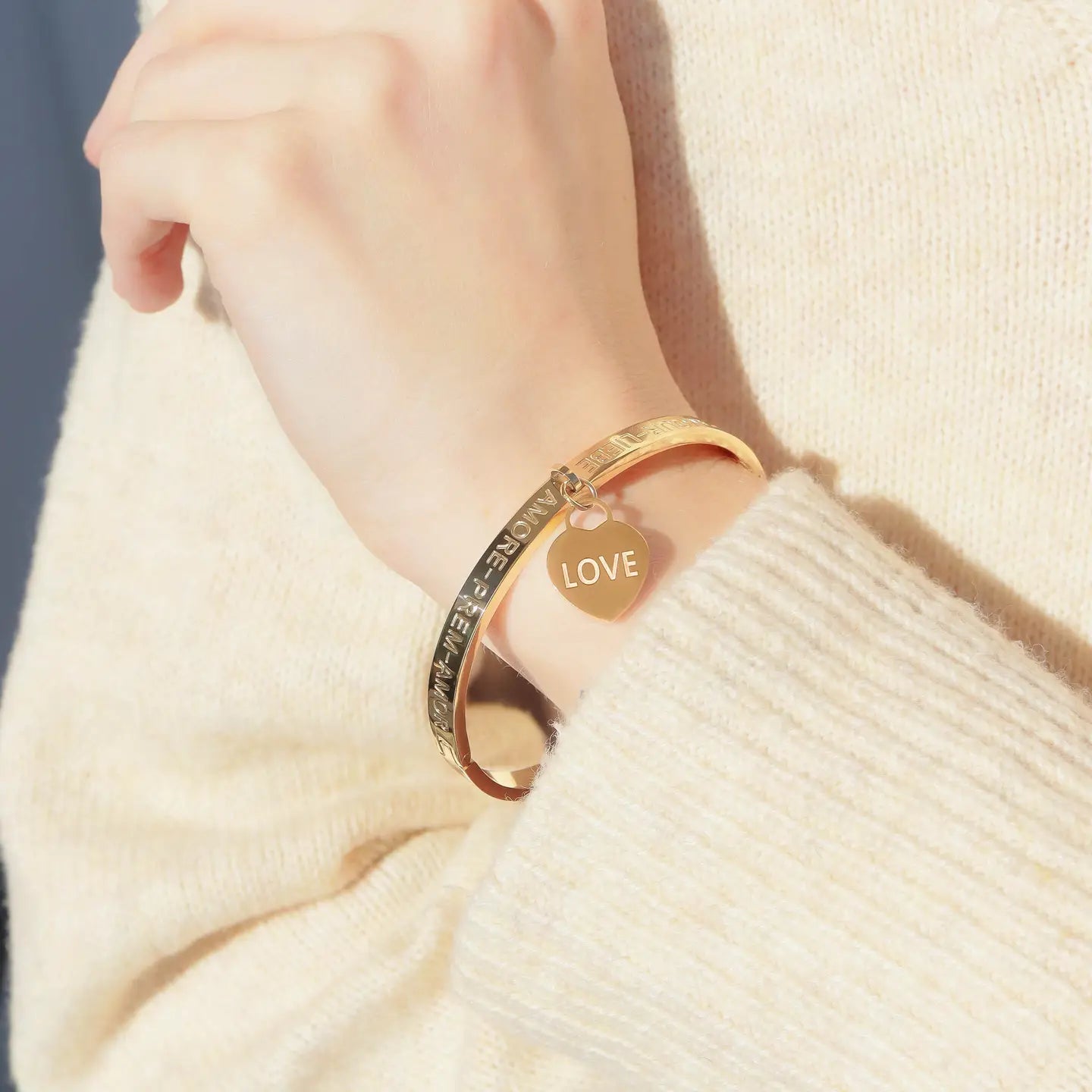 Gold Amore Love Charm Bangle