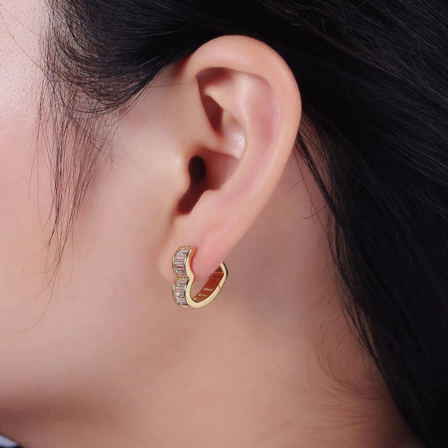 Baguette Heart Huggie Earrings